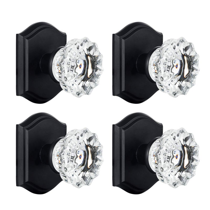 CLCTK 4 Pack Glass Dummy Door Knobs, Inactive Crystal Half-Dummy Door Knobs for Closet/Bifold, Matte Black - Image 1